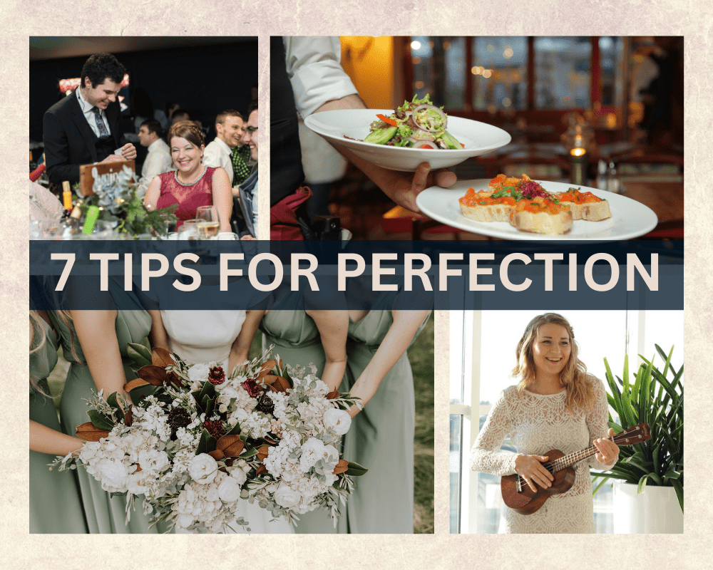 wedding suppliers collage a collage showing 7 tips to pick the perfect wedding suppliers